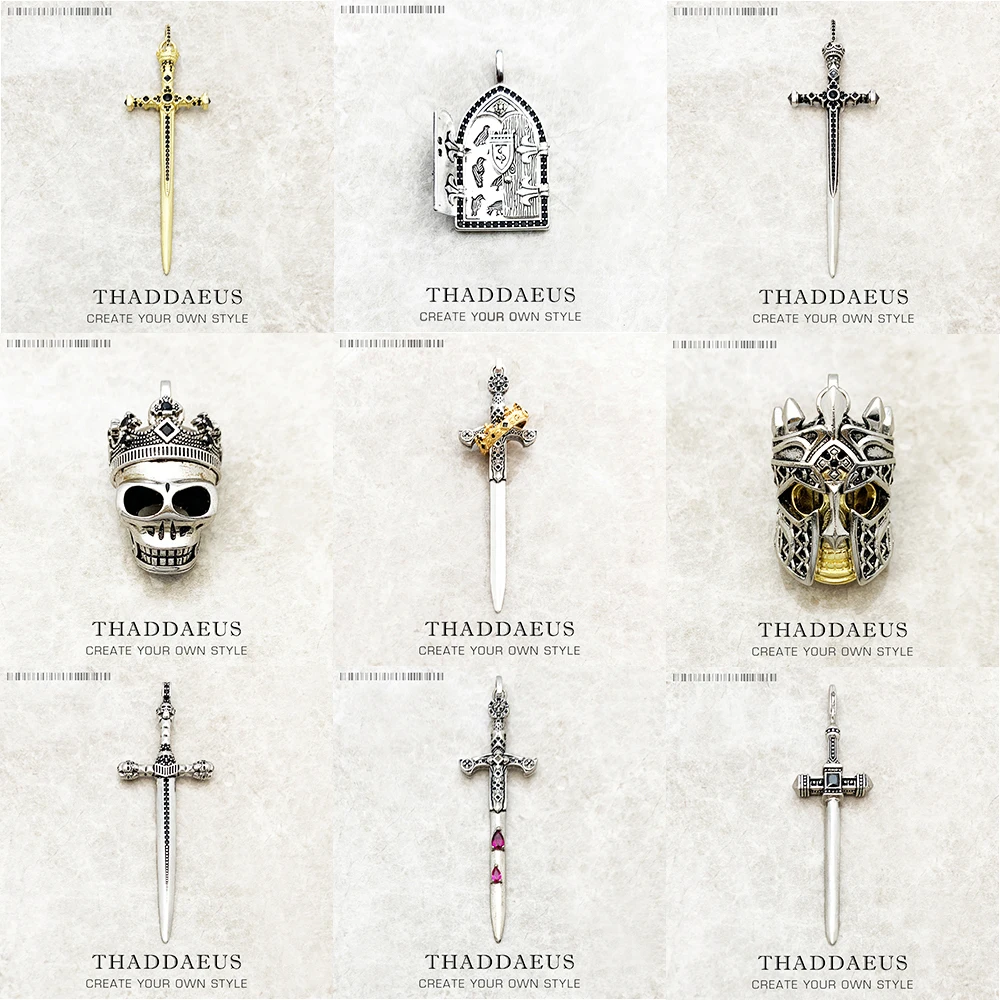 Pendant Sword With Crown Skull Knight Window New Fine Jewelry Europe Style 925 Sterling Silver Protection Gift For Women Men