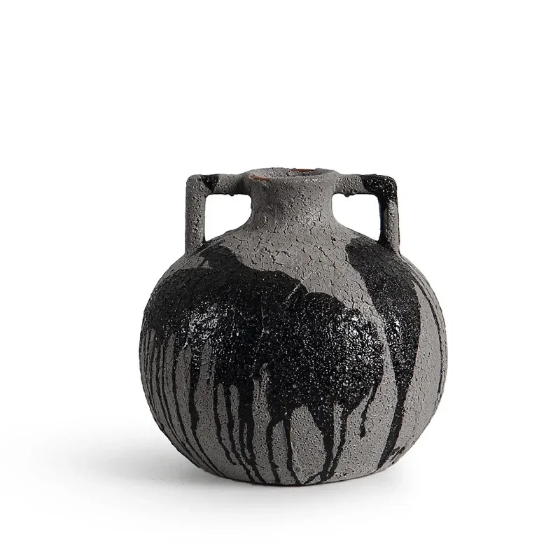 

French medieval black coffee binaural ceramic vase