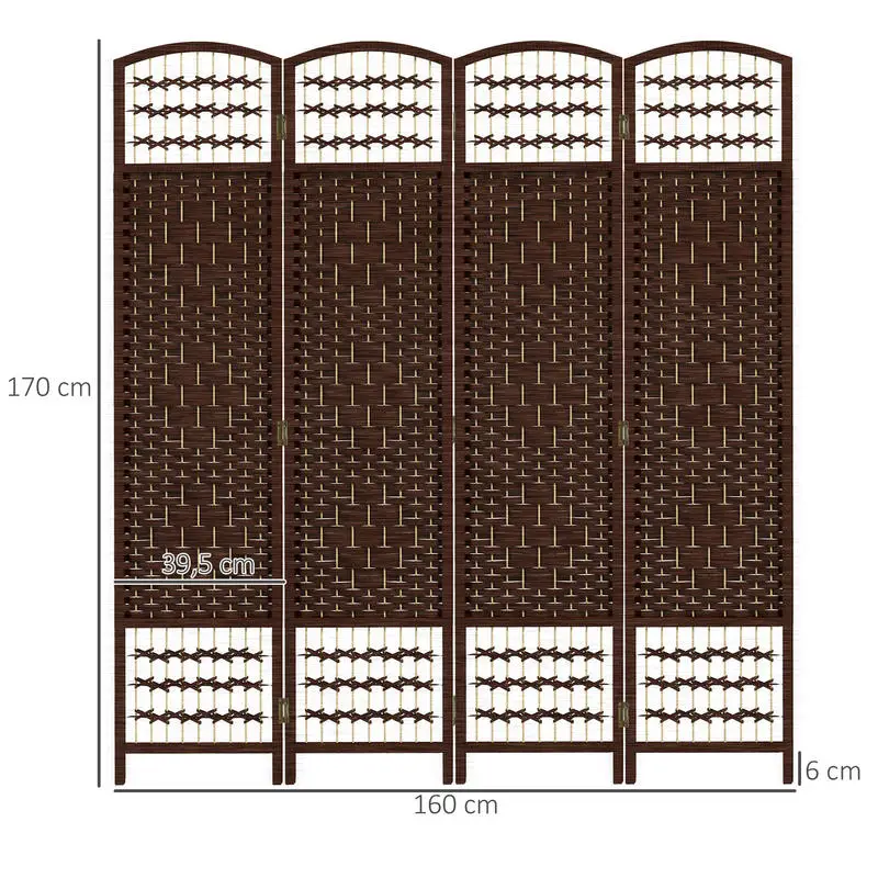 Paravents et séparateurs de pièce en bois, cloison pliable 4 panneaux 160 x 170 cm marron