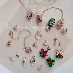 Accesorios para uñas de Color dorado, 5 piezas, aleación de circonita navideña, campana de arco de diamante, decoración de uñas de lujo súper brillante