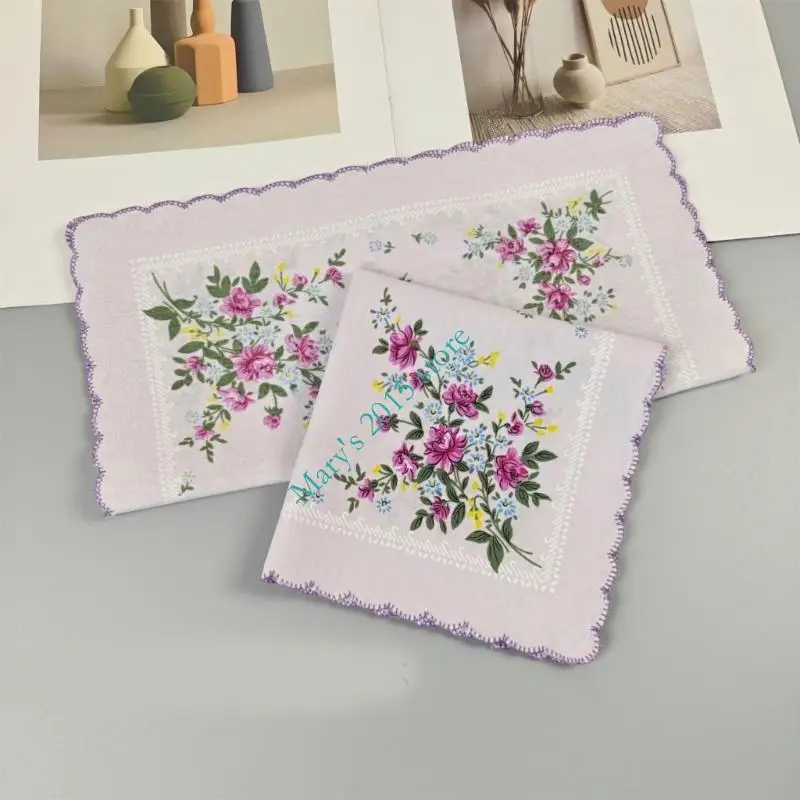 E15F 3/6 قطعة منديل قطني مطبوع أنيق خفيف الوزن بحجم الجيب للاستخدام اليومي #5