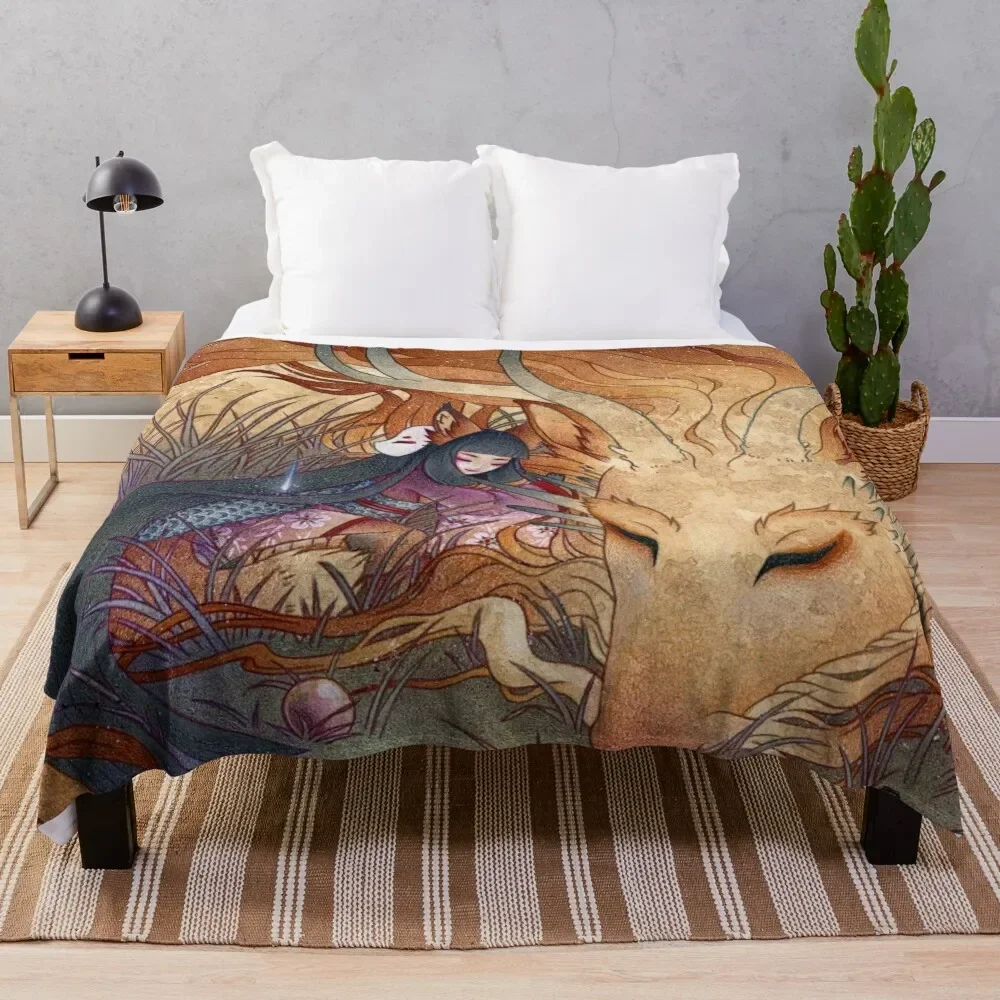 

Slumbering Kitsune and Dragon Throw Blanket Personalized Gift Plush Designers Weighted Blankets