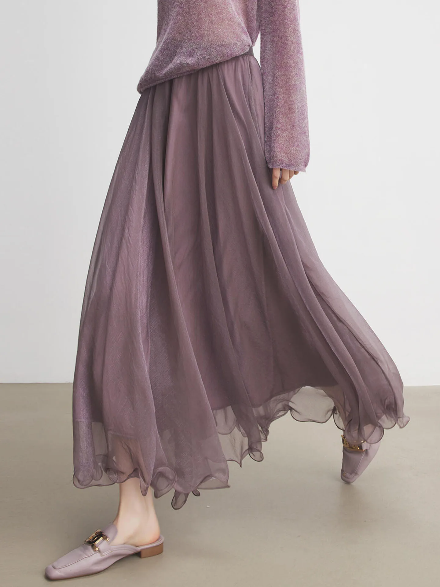 

Новая легкая плиссированная юбка-тюль А-силуэта с высокой талией для женщин, весна 2026, фиолетовая, из полиэстера, в стиле феи