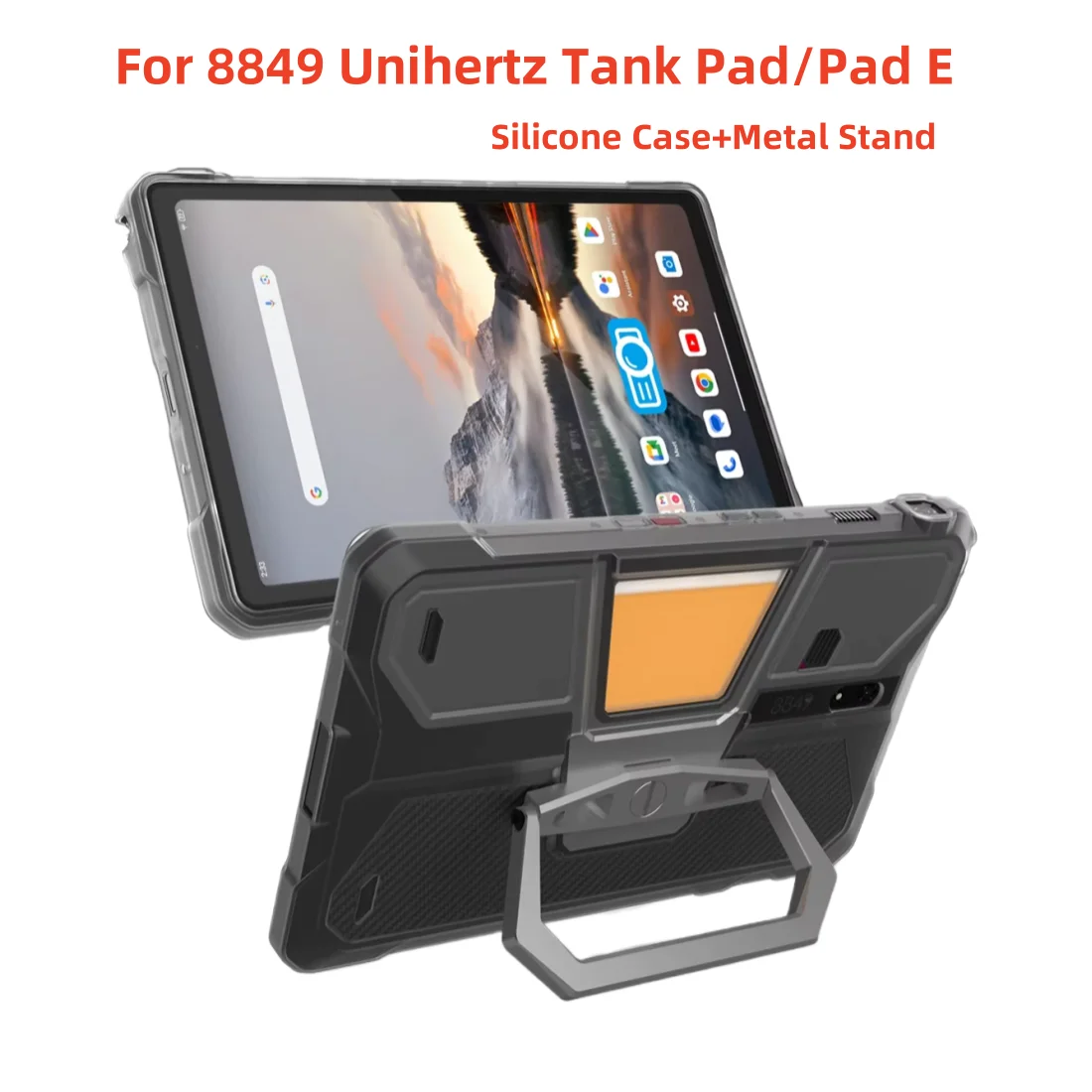 Silica Gel Tablet Case For 8849 Unihertz TANK Pad E TPU Silicone Transparent Cover Holder Foldable Support Metal Stand Kickstand
