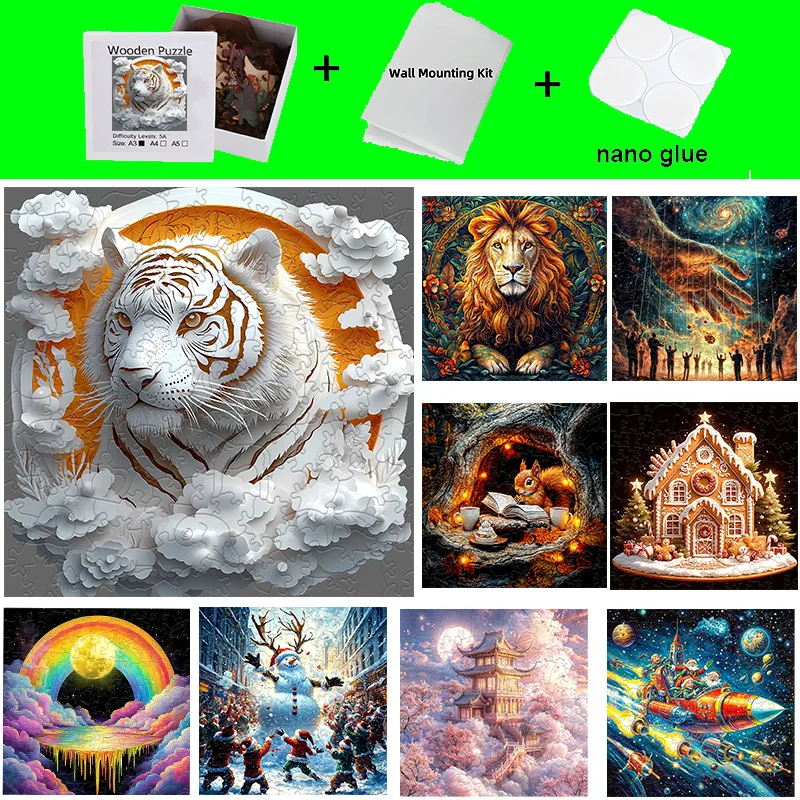 

Flat square wooden puzzle parent-child interactive game toys family gathering atmosphere wall decoration free nano glue