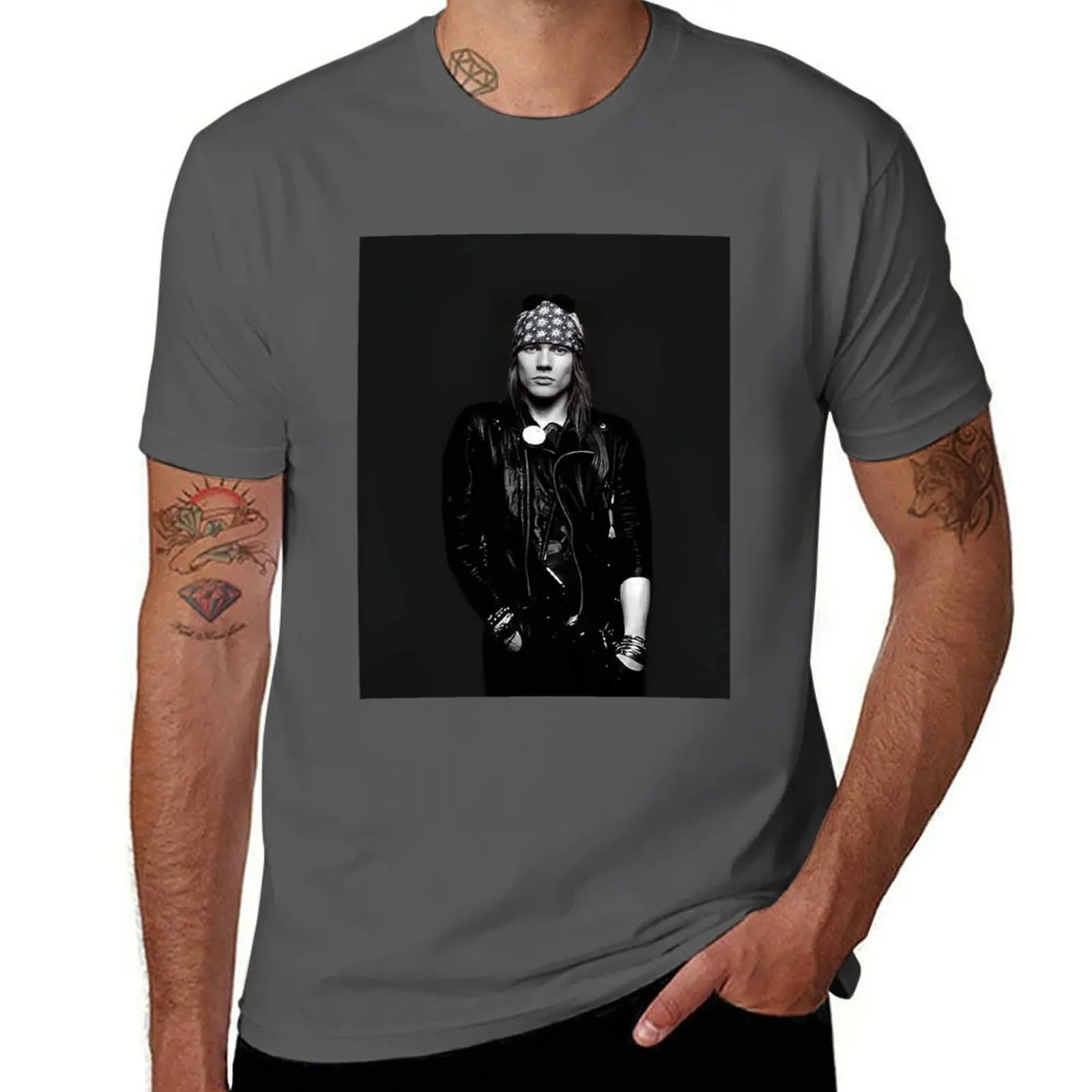 

Axl Rose - Black and White Image T-Shirt Tough Fabric Work Tee
