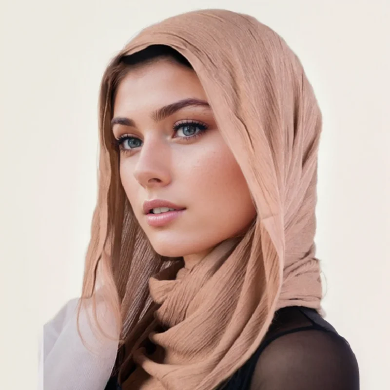 Hotsale Crinkle Rayon Cotton Hijab Shawls Women Muslim Hijab Head Scarf Solid Head Band Wraps Big Size Islamic Turban Shawl