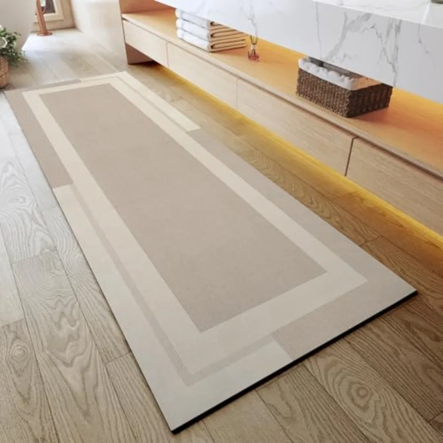 

Extra Long Non Slip Bathroom Runner Bath Mat Rubber Backing Ultra Thin Bath Rug Fit Under Door Quick Dry Super Absorbent Washab