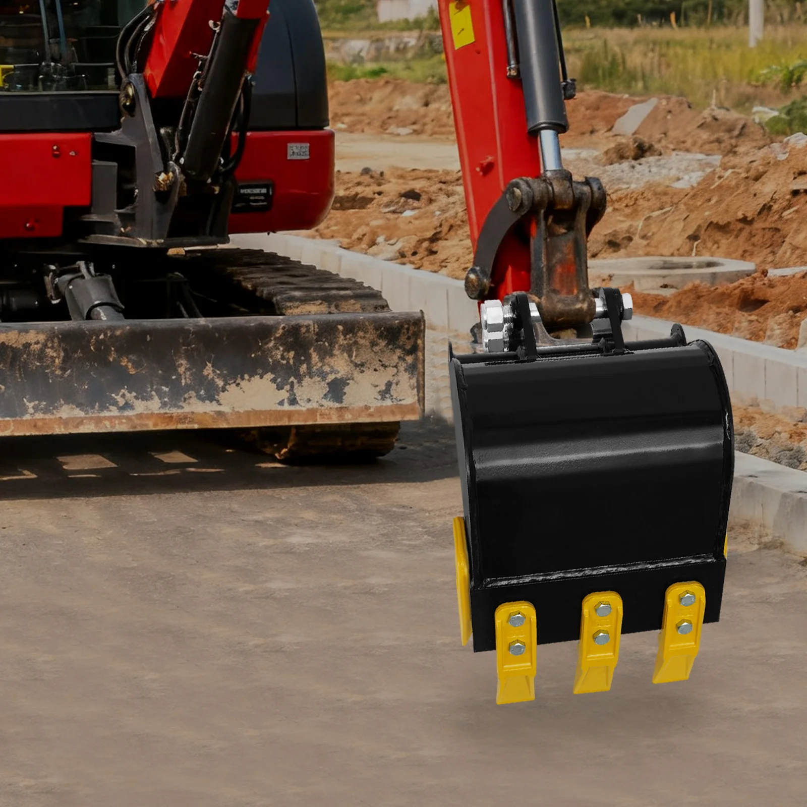 

11.8in Digging Bucket Attachments for Mini Excavator, Mini Excavator Bucket with Metal Teeth, For 0.8-1.5 Tons Mini Excavators