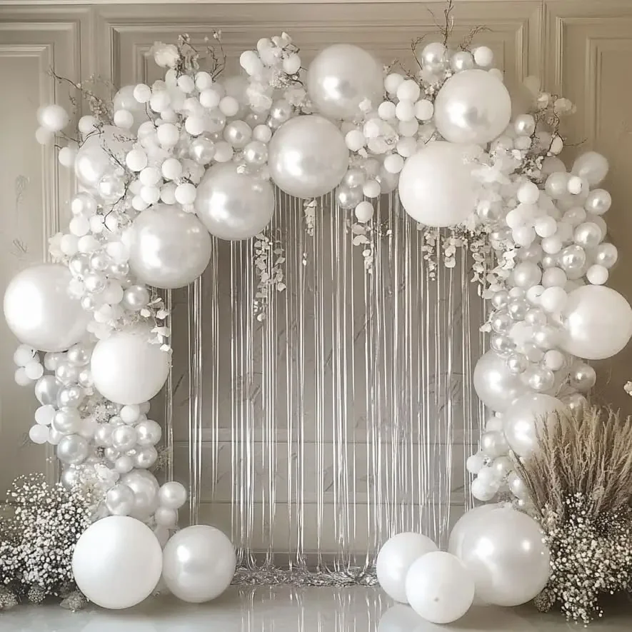 Perlweiße, dicke, doppelt gefüllte Luftballons, Girlandenbogen-Set, Hochzeit, Verlobung, Geburtstag, Party, Brautparty, Babyparty, Party-Dekoration – Detail 4