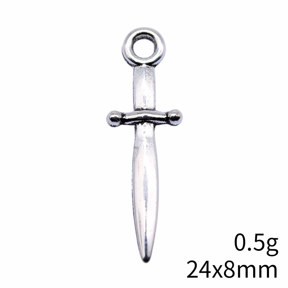 WYSIWYG 20pcs 24x8mm Antique Silver Color Sword Charms Pendant For DIY Jewelry Making Handmade Jewelry Craft Findings