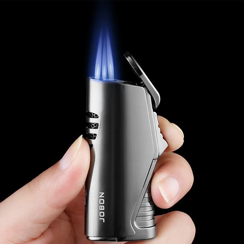 

JOBON Powerful Metal Cigar Lighter with Cutter Windproof 3 Jet Flame Torch Lighter Personalized Men's Gift Lighter Small Tool