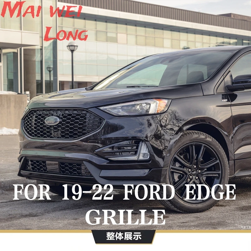 Front Middle Racing Grille for Ford Edge 2019 2020 2021 2022 Gloss Black Honeycomb High Quality ABS Grills Mesh Style