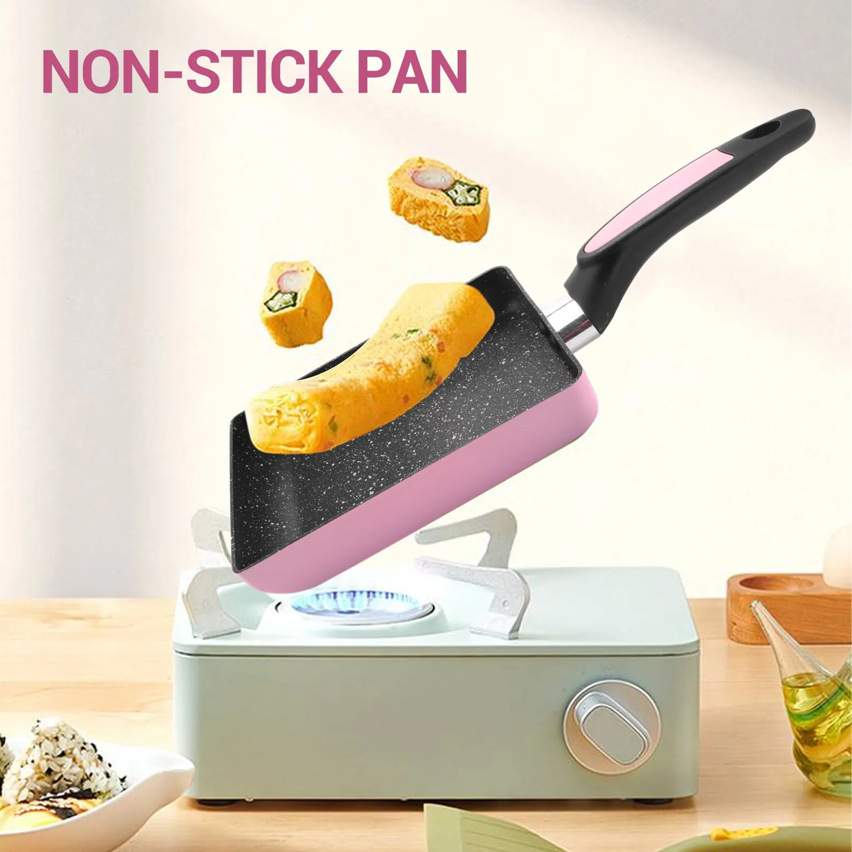 Tamagoyaki Pan Japanese Omelette Pan, Non-Stick Coating Square Egg Pan to Make Omelets or Crepes (Pink)