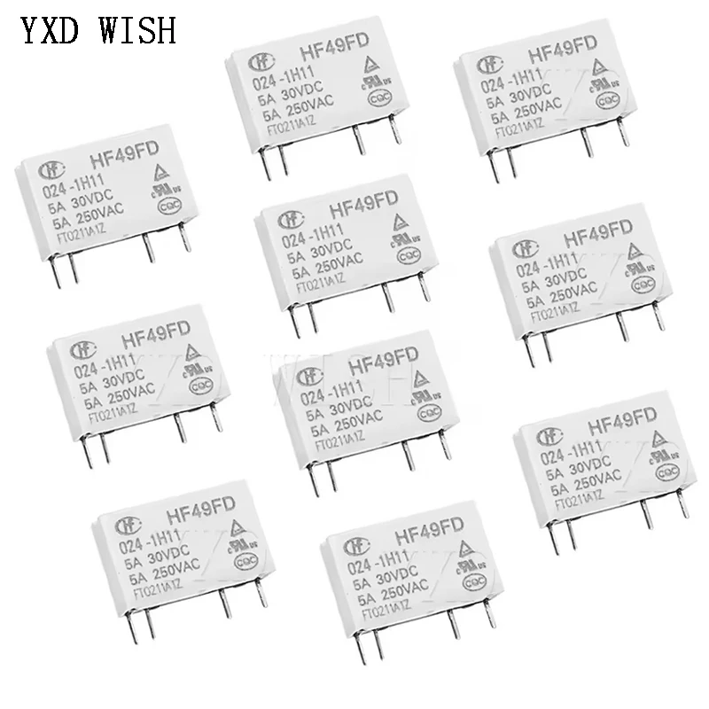 

100pcs HF49FD 005-1H11 012-1H11 024-1H11 005-1H12 012-1H12 024-1H12 Relays HF49FD 5V 12V 24V 5A 4Pin Miniature Power Relay