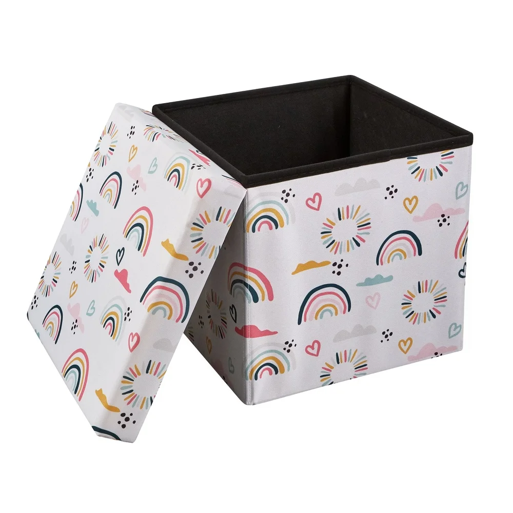 Foldable Collapsible Toy Storage Bin Rainbow Heart Design Kids Room Organizer Multi-Color Cube Storage Chest Clutter Management