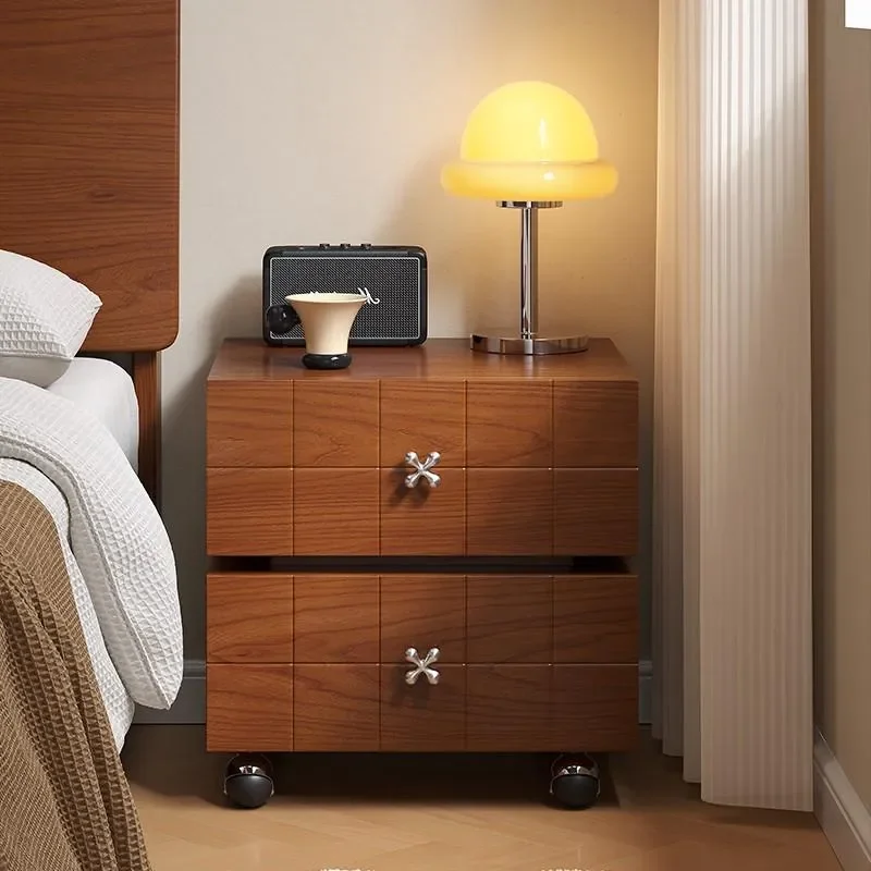 for Rotatable Bedside Table Solid Wood Creative Antique Cabinet with Drawer Storage for Bedroom Nightstand Furniture