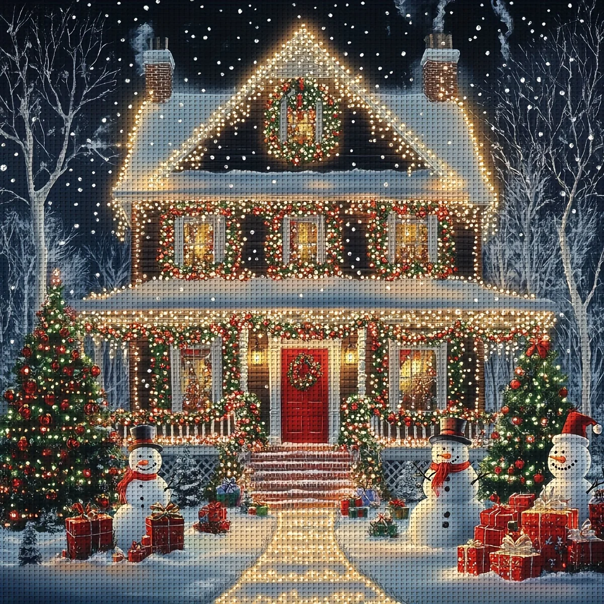 1 Stück, 36 x 36 cm / 14,17 x 14,17 Zoll, 11CT-Druck, Kreuzstich-DIY-Set, festliches Schneehaus, entspanntes Kreuzstich-Set für Erwachsene und Anfänger.