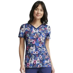 Women Scrub Top with V-Neck, Short Sleeve, 3D Print, Lovely Uniforms, Nurse Tee, Top for Women, Summer Clothes, 2024