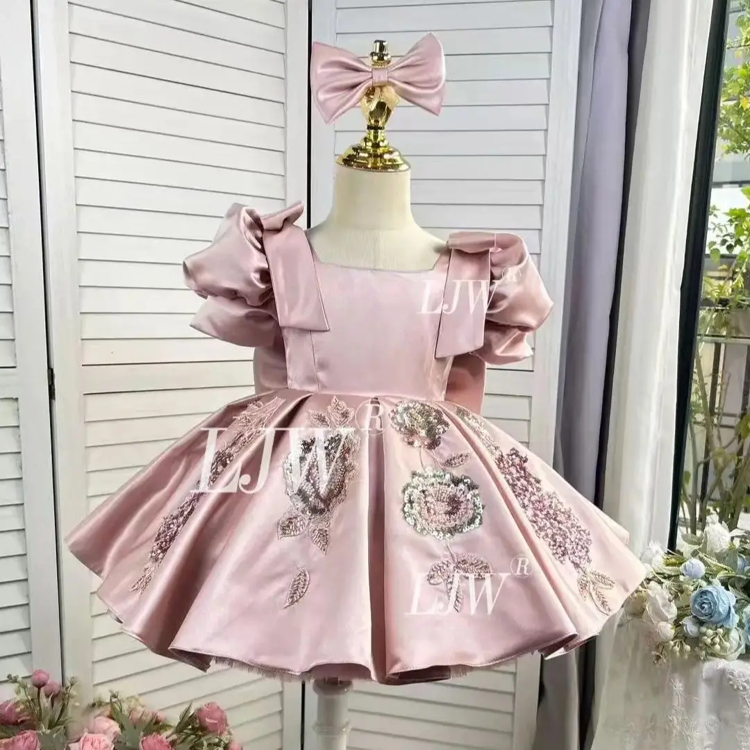 Dreams  High-end bean paste pink Sequins Embroidery Flower Girl Princess Dress Children Piano Performance Little Host Birthday