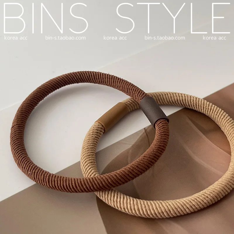 Top Quality 5pcs Basic Style High Elasticity Rubber Band for Tying Hair Brown Earth Color System Twill Tie Hair Bands Plain Loop