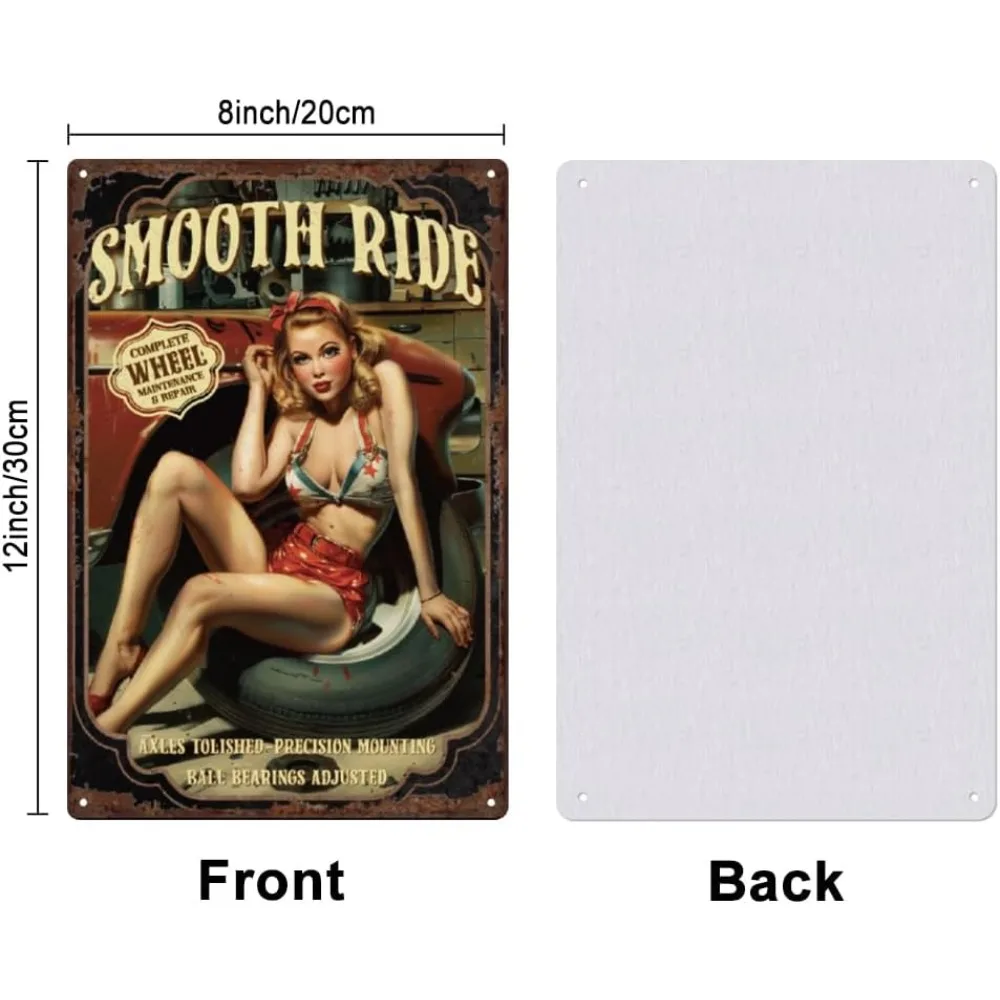 Sexy Woman Metal Tin Sign Smooth Ride Metal Signs Woman Sitting on Wheel Tin Sign Pin Up Girl Vintage Plaque Art Iron making kit