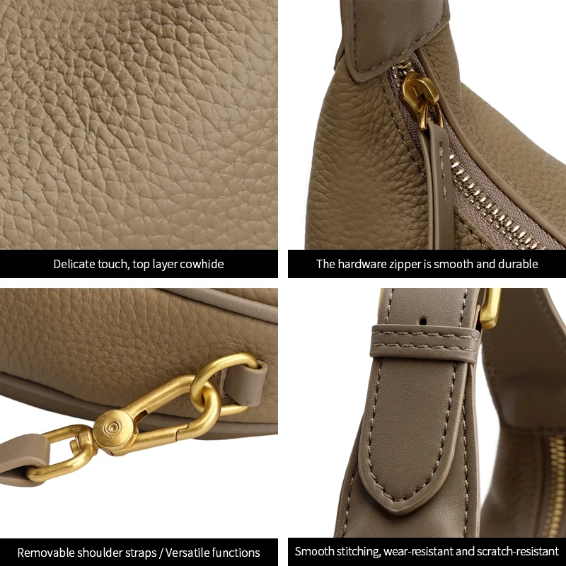 

Women's Genuine Leather Crescent Dumpling Bag 2026 New Hobo Bag Underarm Crossbody Shoulder Handbag with Detachable Strap