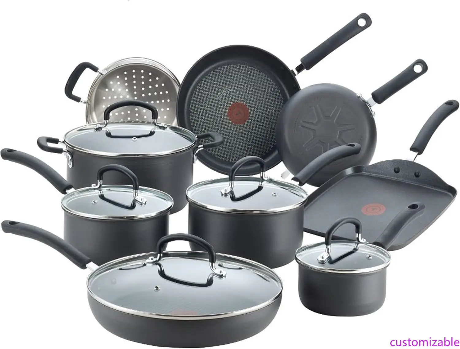 

Ultimate Hard Anodized Nonstick Cookware Set 14 Piece, Oven Broiler Safe 400F, Lid Safe 350F Dishwasher Safe, Black