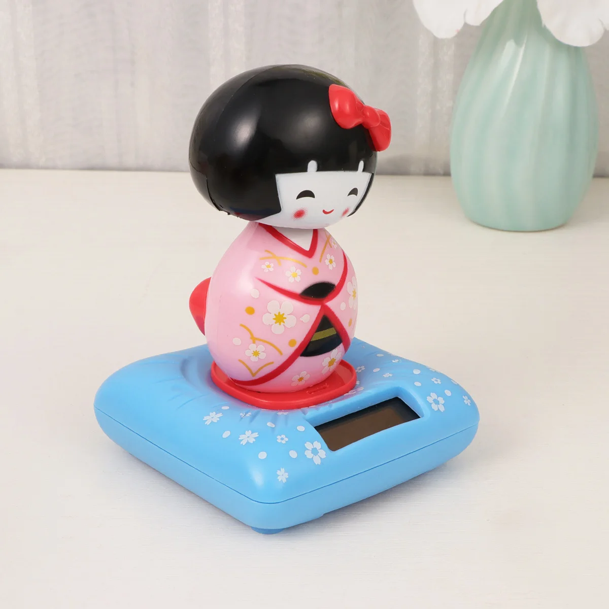 

Japanese Style Solar Car Ornament Pink Maiko Figure with Nodding Motion for Interior Decor Home Office Dashboard Gift Idea