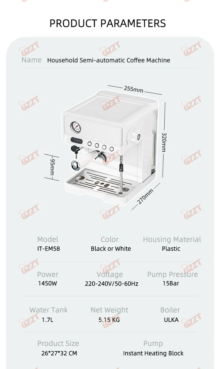 GZZT EM58 9Bar Półautomatyczny ekspres do kawy z pompką ULKA z regulacją temperatury PID Domowy ekspres do kawy 220V
