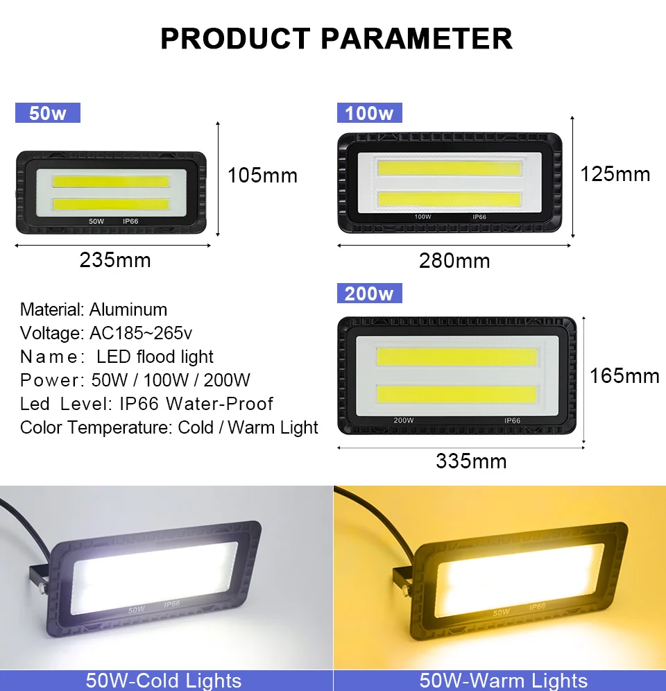 200 واط 150 واط 100 واط 50 واط LED كشاف ضوء IP65 مقاوم للماء AC220V 240 فولت ضوء غامر خارجي عاكس أضواء الشارع جدار المناظر الطبيعية مصابيح