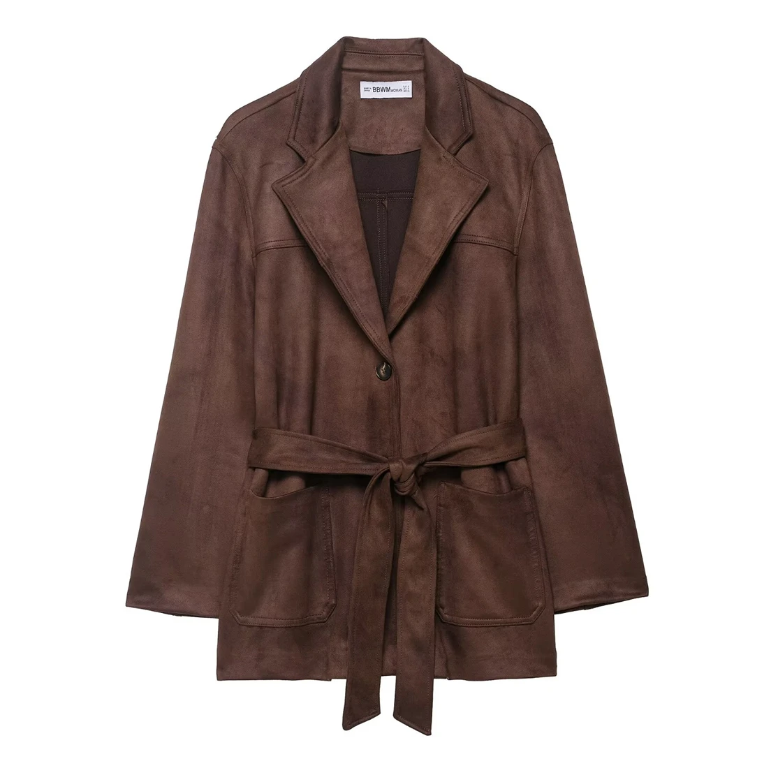 

Fashionable Women's Suede Effect Jacket with Belt New Arrival Women's Jacket Trendy Outerwear for Ladies