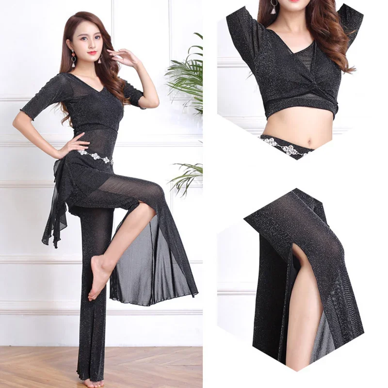 Four seasons new belly dance training suit Indian pants suit thin Oriental dance beginners show Indian split pants