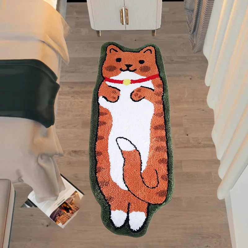 

For Cross-border special-shaped cute cat flocking bedroom carpet living room sofa blanket room non-slip absorbent bedside blanke