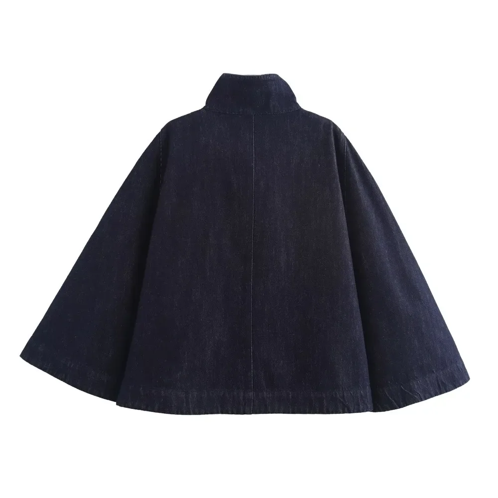 Ladies Casual Chic Denim Cloak Coat Women High Street Poncho Women Hidden Snap Buttons Relaxation Autumn Female Cover Up Outwear