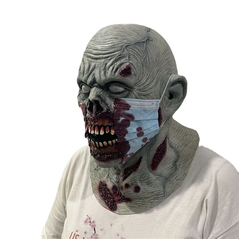 Halloween Zombie copricapo Halloween spaventoso viso accessori per costumi in lattice caschi Zombie insanguinati Full Face Head Decor maschera terrore