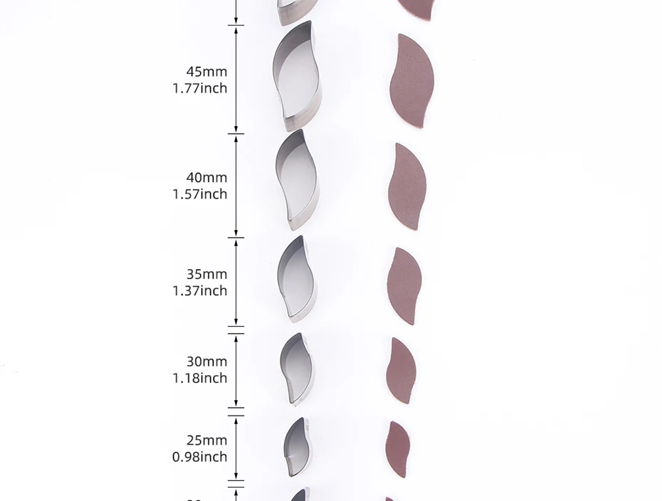 QJH 20–50 mm gestanzte Lederohrringe/Tropfenformschneider/8 Formen/Herz/Quadrat/Abgerundetes Quadrat/Dreieck/Hexagon/Pflaume/Tropfen/Blatt – Detail 4
