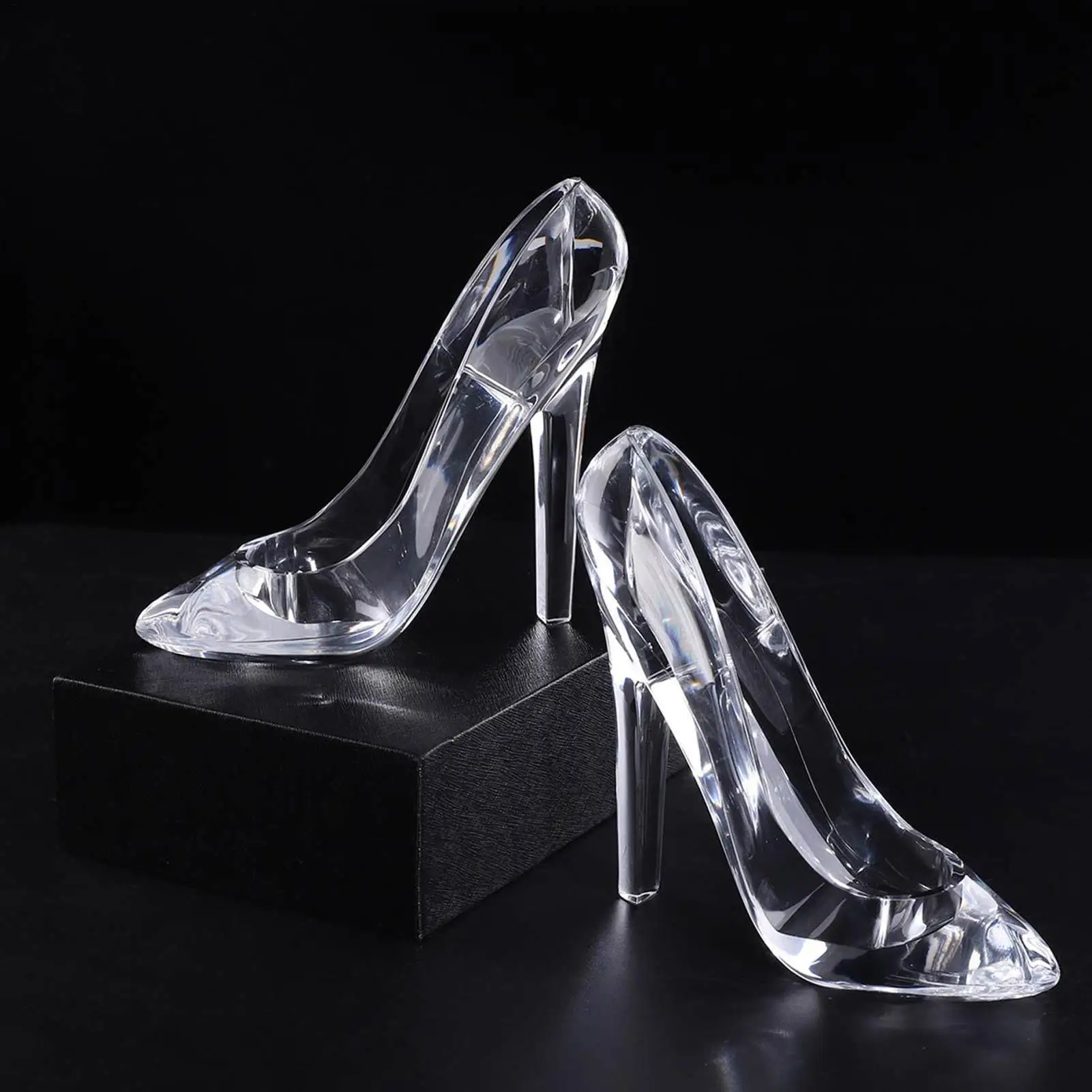 1pc Crystal Glass Slipper Shoe Transparent Acrylic High-Heeled Shoes Figurines Wedding Decoration Valentine's Day Gift