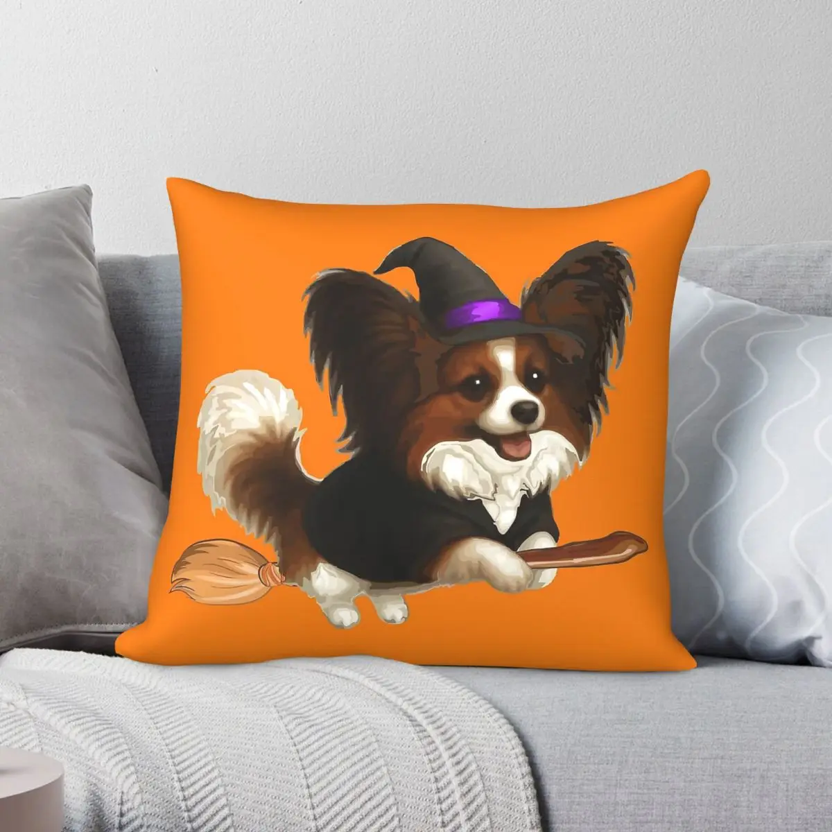 Bewitching Papillon Dog Square Pillowcase Polyester Linen Velvet Pattern Zip Decor Throw Pillow Case Bed Cushion Case
