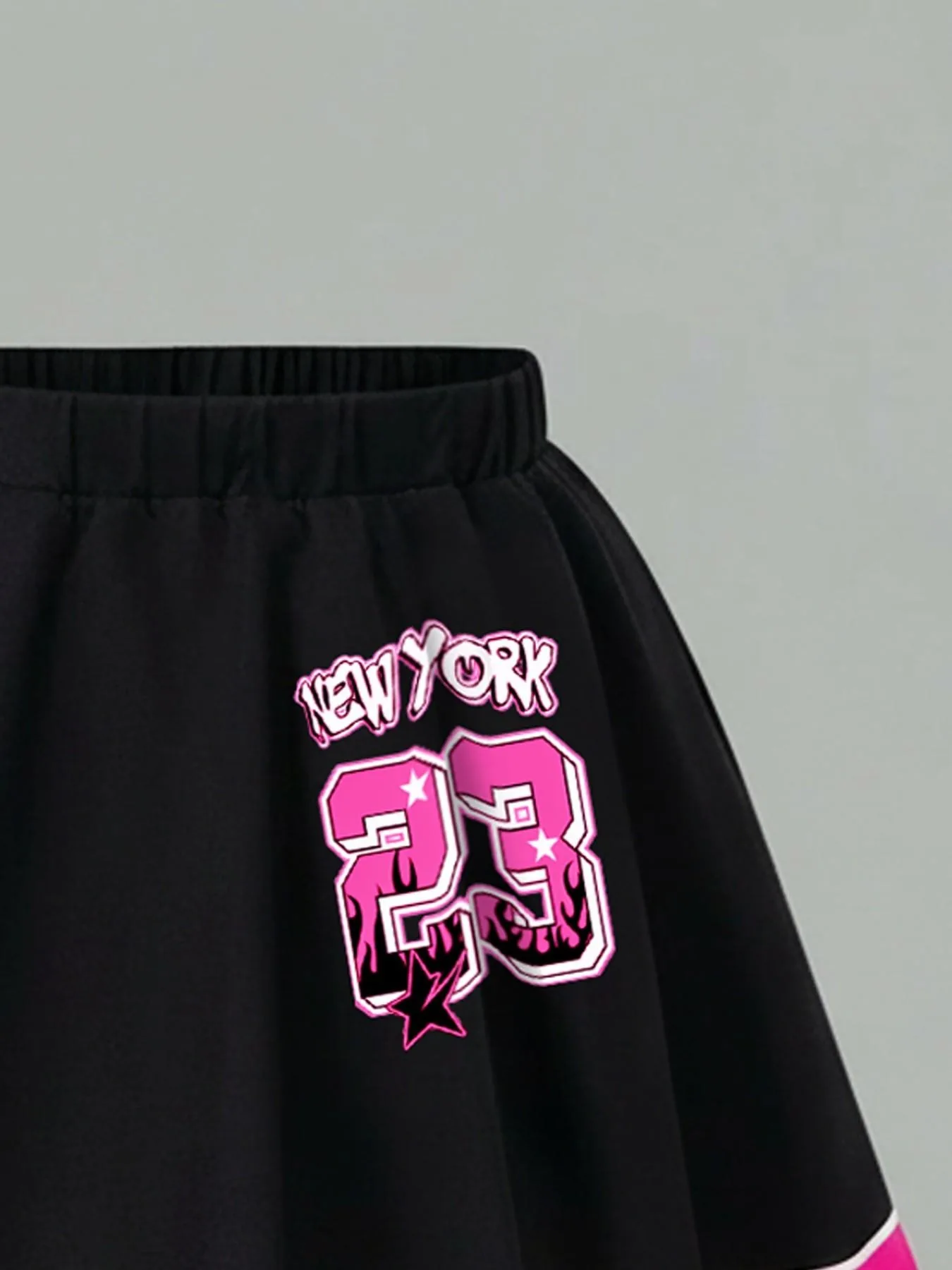Trendy Girls 2Pcs Y2K Sport Co-Ord, Pink Flame Letter Number Graphic V Neck Tee & Striped Pleated Mini Skirt for Street & Daily view 3
