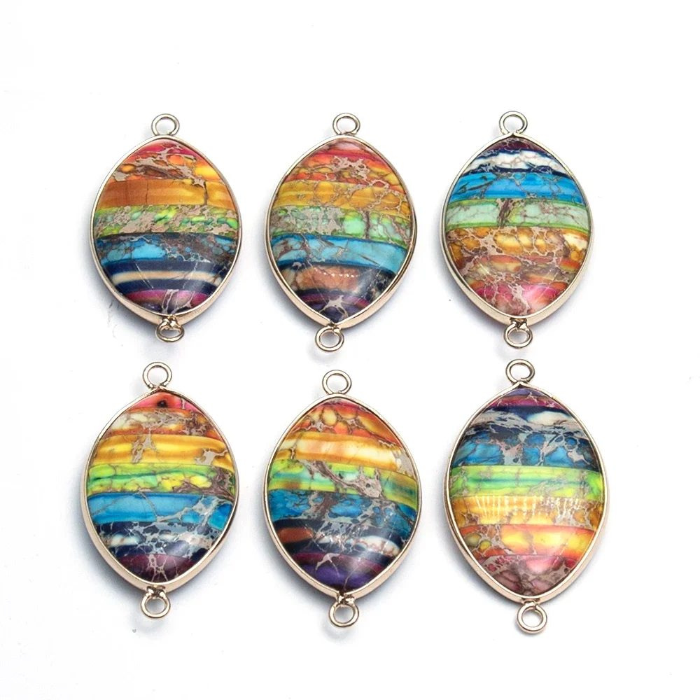 

21x40mm 1PC Natural Stone Marquise Shape Imperial Stone Connectors Seven Colors Double Hole Charms For Necklace Accessories