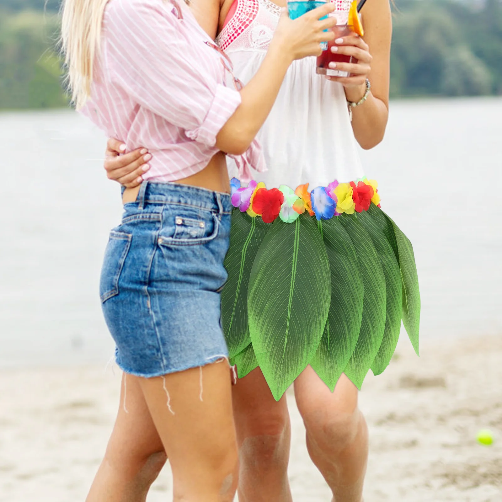 

Hawaiian Grass Skirt Adjustable Waist Leaf Costume For Hula Dance Hawaii Party Tropical Event Adult Women Fashion Accessory