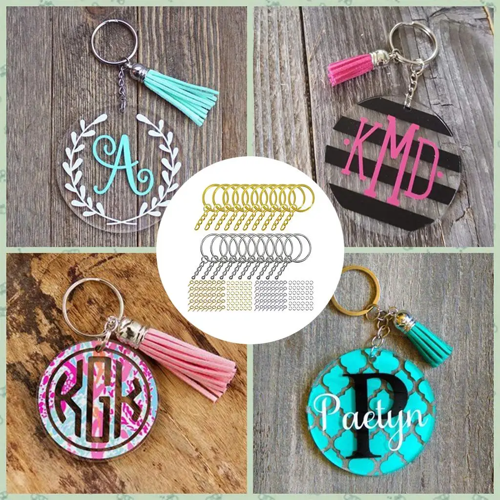 DIY Acrylic Keychain Making Kit with 20 Key Rings 100 Open Rings 100 Claw Nails Letter Pendants for Craft Projects Backpack Bag view 3