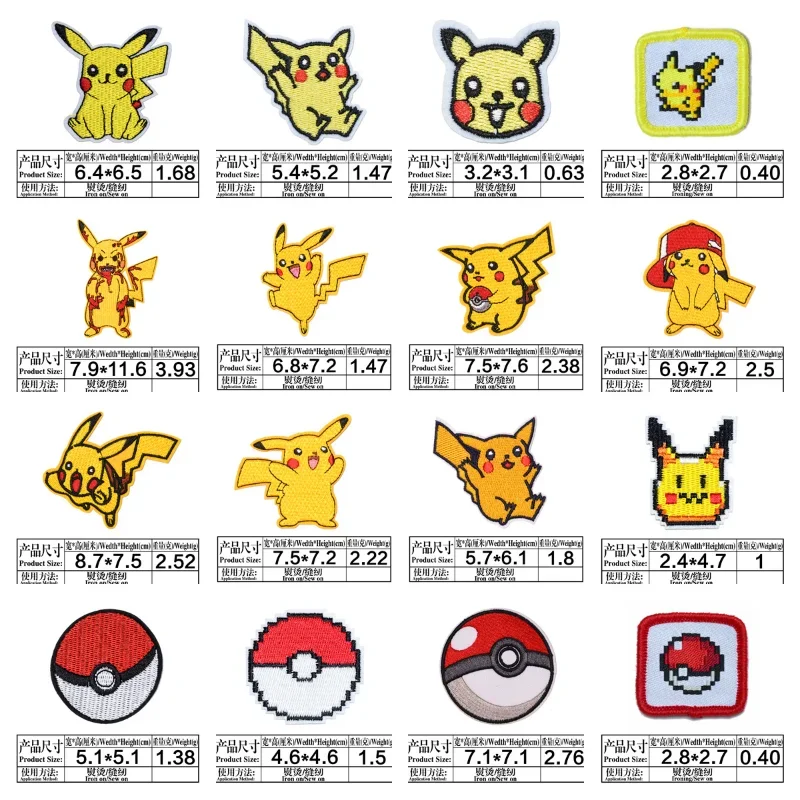 Pokemon Pikachu Anime Game Fusible Patch for Clothing  Embroidery Patches on Clothes DIY Jackets Pants Bag Accessories Patch