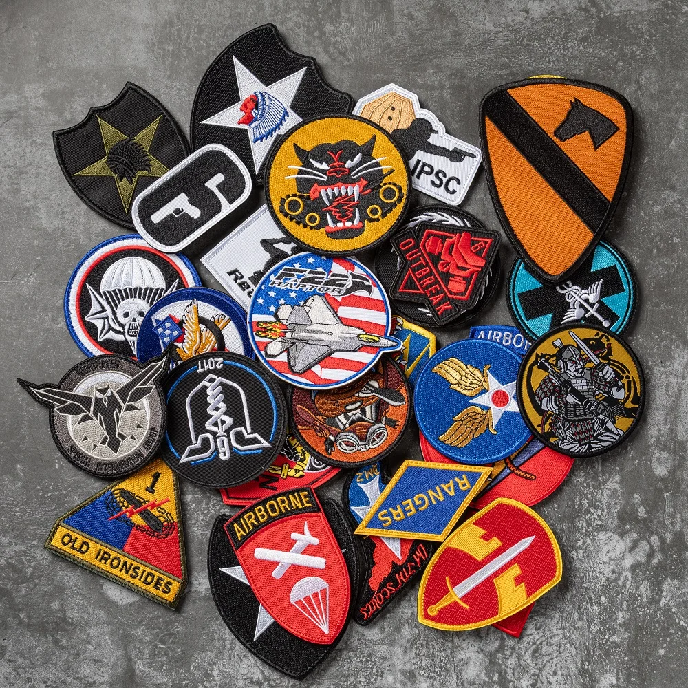 Bolsa para exteriores, colección de brazaletes, ventilador del ejército, insignias de chaqueta de vuelo bordadas tácticas, charreteras de moral, parche de gancho para mochila de la Segunda Guerra Mundial
