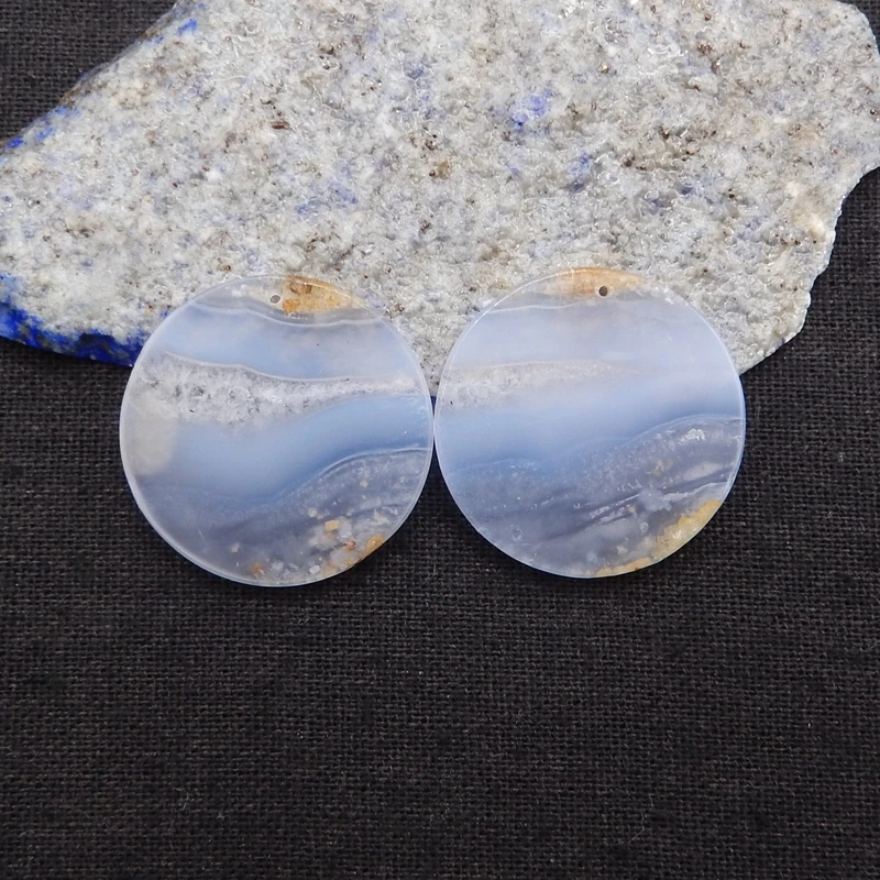 Handmade Natural Stone Blue Lace Agate Round Earring Bead DIY Making Jewelry Finding 30x3mm 11g