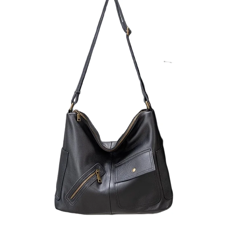 

Genuine Leather Tote for Women Solid Color Adjustable Shoulder Bag Spacious Work Purse Versatile Crossbody Office Commuter Bags