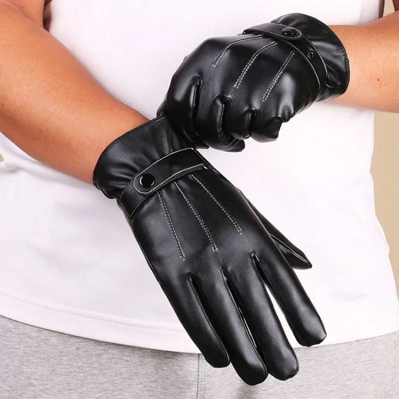 Men s Non Slip Full Palm Touch Screen Gloves Faux Leather Warm Washable for Autumn and Winter