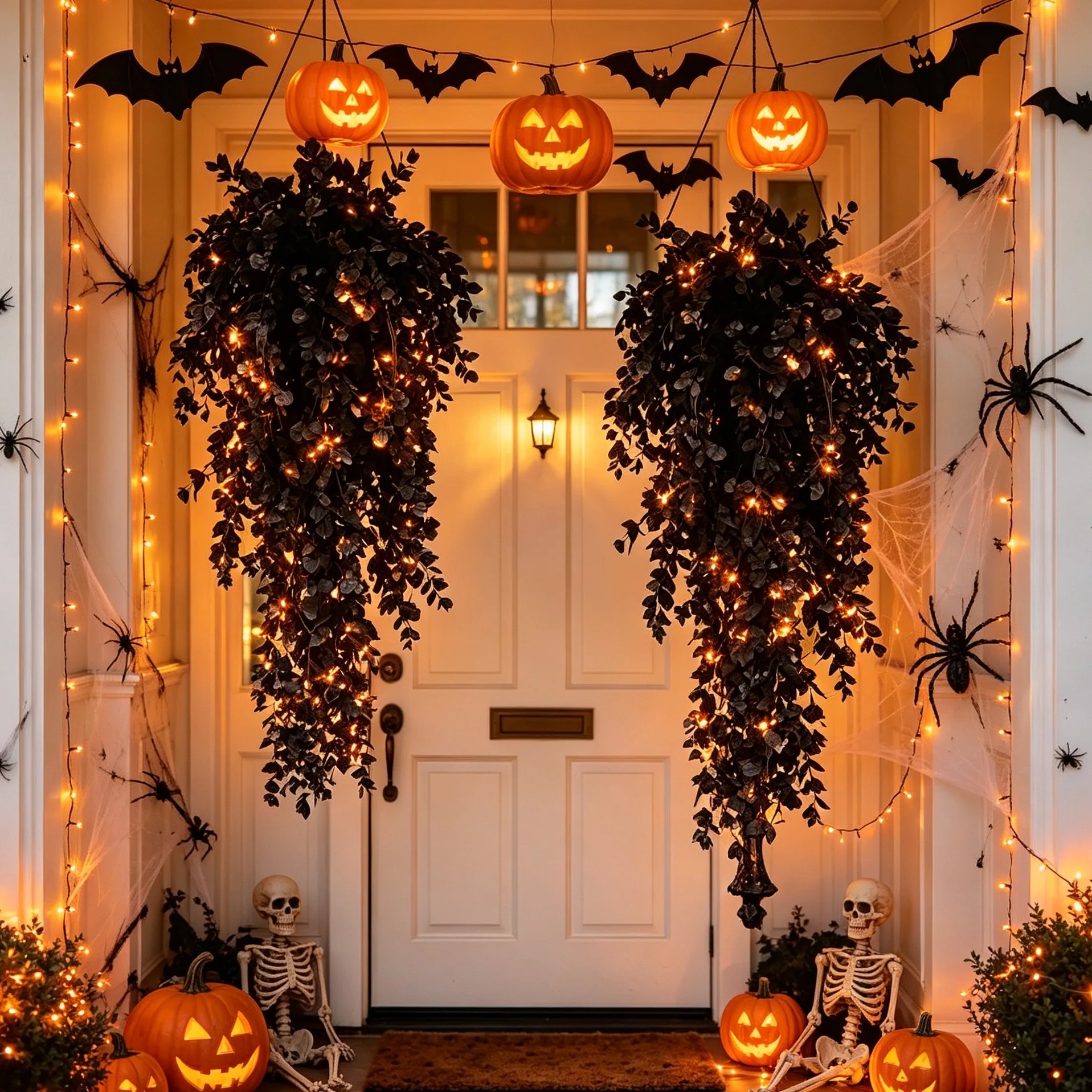 6pcS Halloween Black Artificial Hanging Eucalyptus Vine Fake Plant Wall Door Porch Hanging Decor Spooky Halloween Party Supplies - view 5