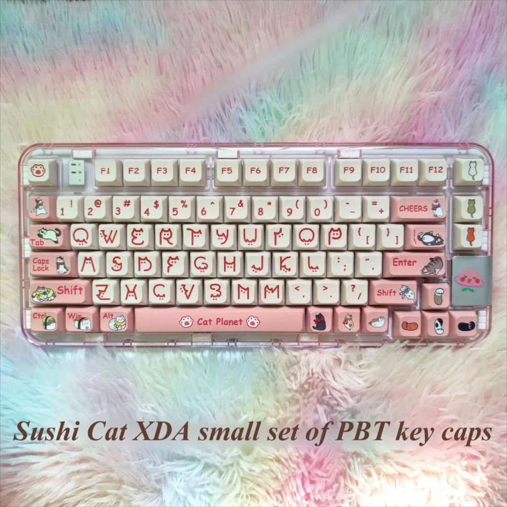 Keyboard Keycaps, Sushi Cat XDA Small Full PBT for Cherry MX 104/87/61 Mechanical Keyboard Accessories